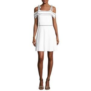 Parker Dorothy White Knit Cold Tie Shoulder A-Line Stitched Mini Dress Size S